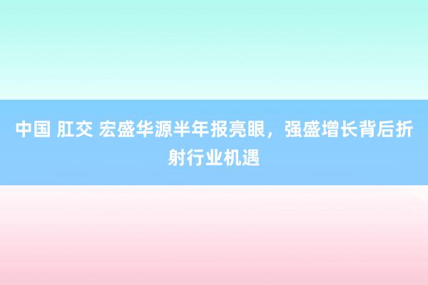 中国 肛交 宏盛华源半年报亮眼，强盛增长背后折射行业机遇