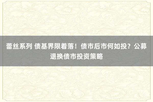 蕾丝系列 债基界限着落！债市后市何如投？公募退换债市投资策略