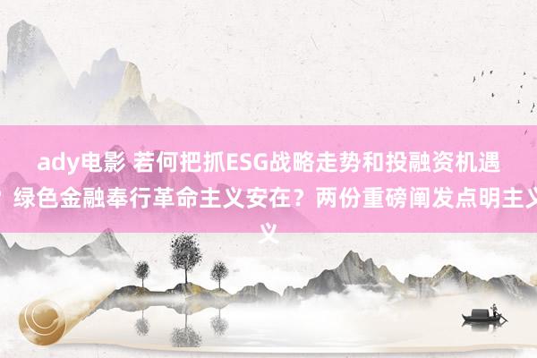ady电影 若何把抓ESG战略走势和投融资机遇？绿色金融奉行革命主义安在？两份重磅阐发点明主义