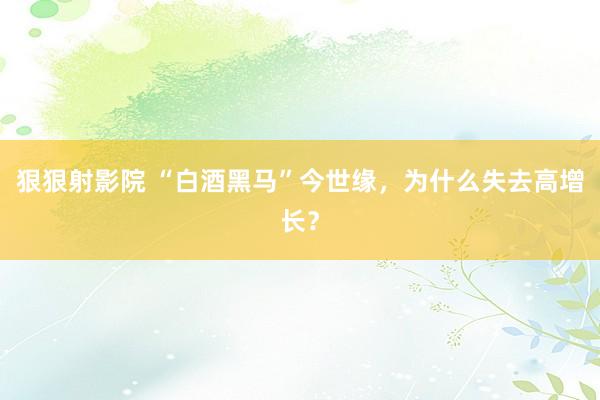 狠狠射影院 “白酒黑马”今世缘，为什么失去高增长？