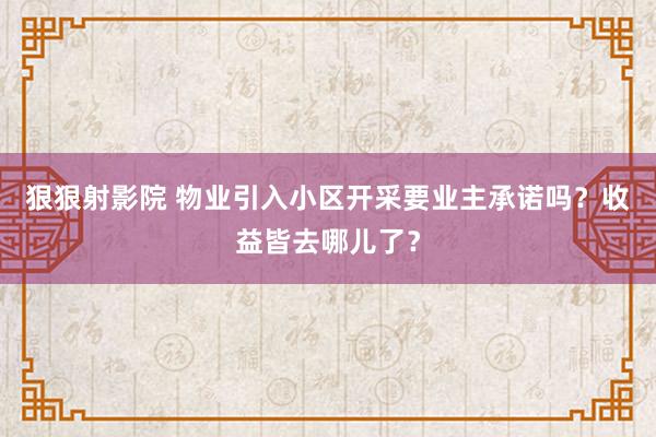 狠狠射影院 物业引入小区开采要业主承诺吗？收益皆去哪儿了？
