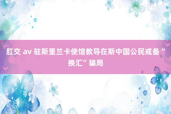肛交 av 驻斯里兰卡使馆教导在斯中国公民戒备“换汇”骗局