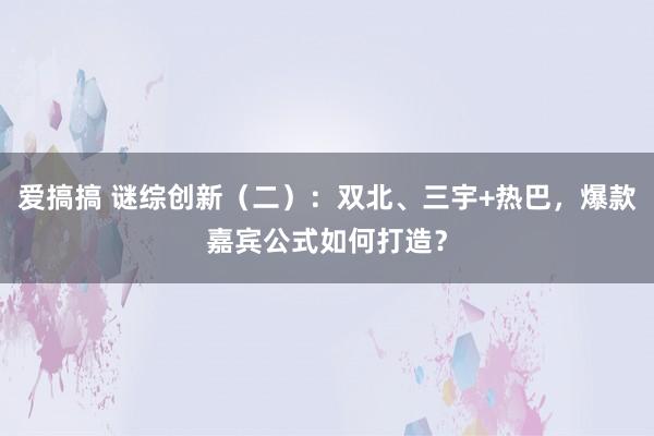 爱搞搞 谜综创新（二）：双北、三宇+热巴，爆款嘉宾公式如何打造？